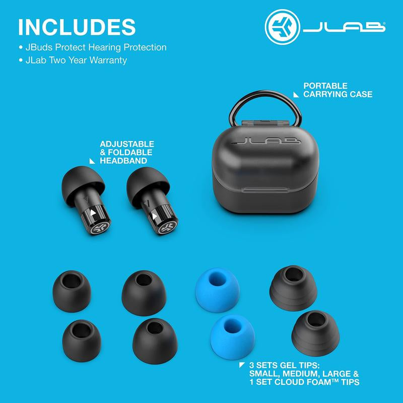 JLab JBuds Reusable Earplugs for Hearing Protection with Compact Case – Essential for Concerts, Festivals, Sporting Events, and Noisy Environments