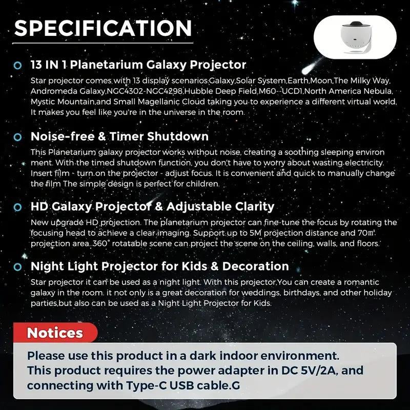 Star Projection LED Light with Globe Design - Portable Planetarium Galaxy Projector for Bedroom and Home Décor, Ideal Summer Gift for Barracks Room Transformation