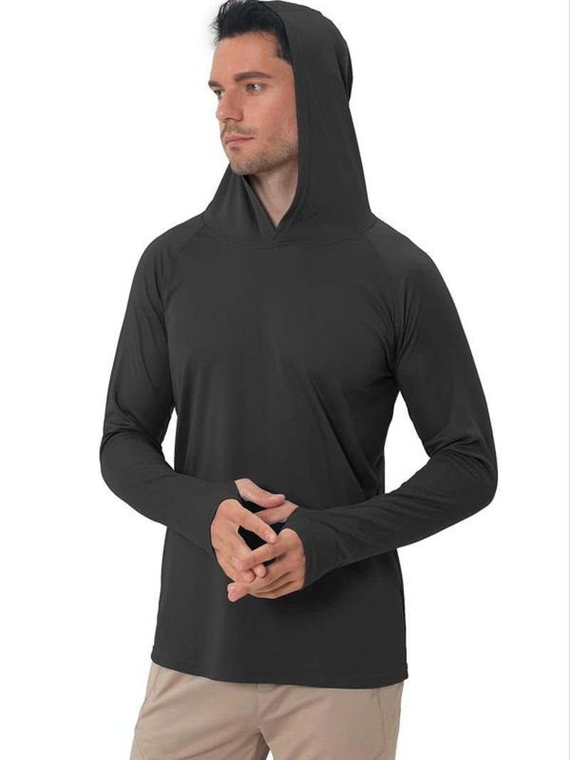 Men's Lightweight Minimalist Hooded Sport Top with Thumb Holes - Breathable Raglan Sleeve for Workout and Running, Ideal for Outdoor Activities