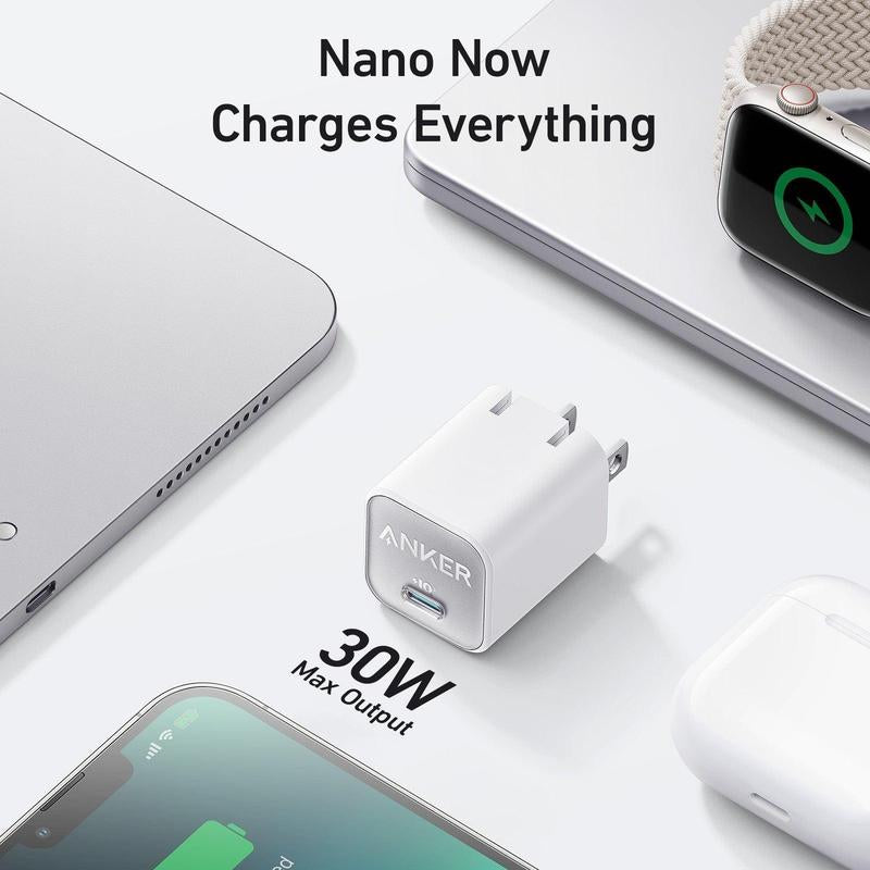 Anker 511 Nano 3 Charger (30W) - MagSafe-Compatible USB-C GaN Technology with PIQ 3.0 for iPhone 16/15 Series, Galaxy, iPad, and More
