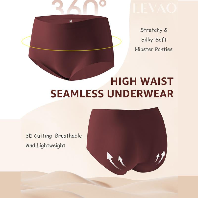 LEVAO Women's Medium Low Waist Invisible Seamless Underwear - 6/12 Pack, Polyester Soft Breathable Briefs, No Show Panties (Sizes S-XXL)