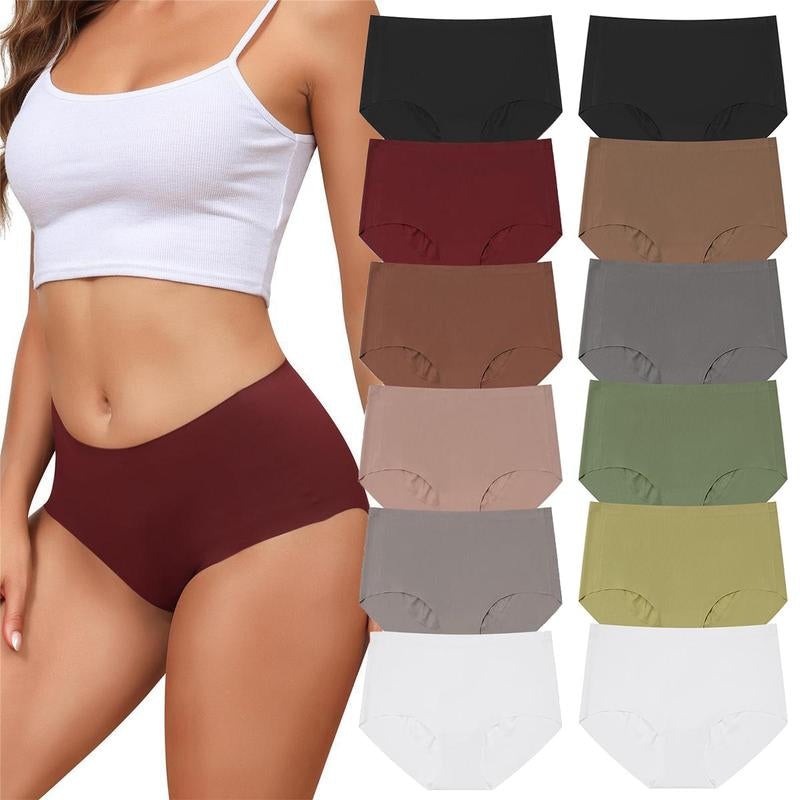 LEVAO Women's Medium Low Waist Invisible Seamless Underwear - 6/12 Pack, Polyester Soft Breathable Briefs, No Show Panties (Sizes S-XXL)