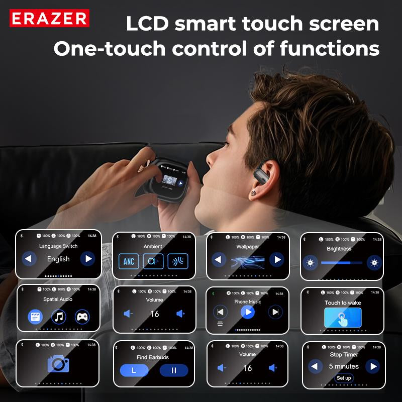 ERAZER XF38 OWS Wireless Bluetooth Earbuds with Hi-Fi Sound Quality for Gaming, Travel, and Sports - Remote Control and Built-In Microphone