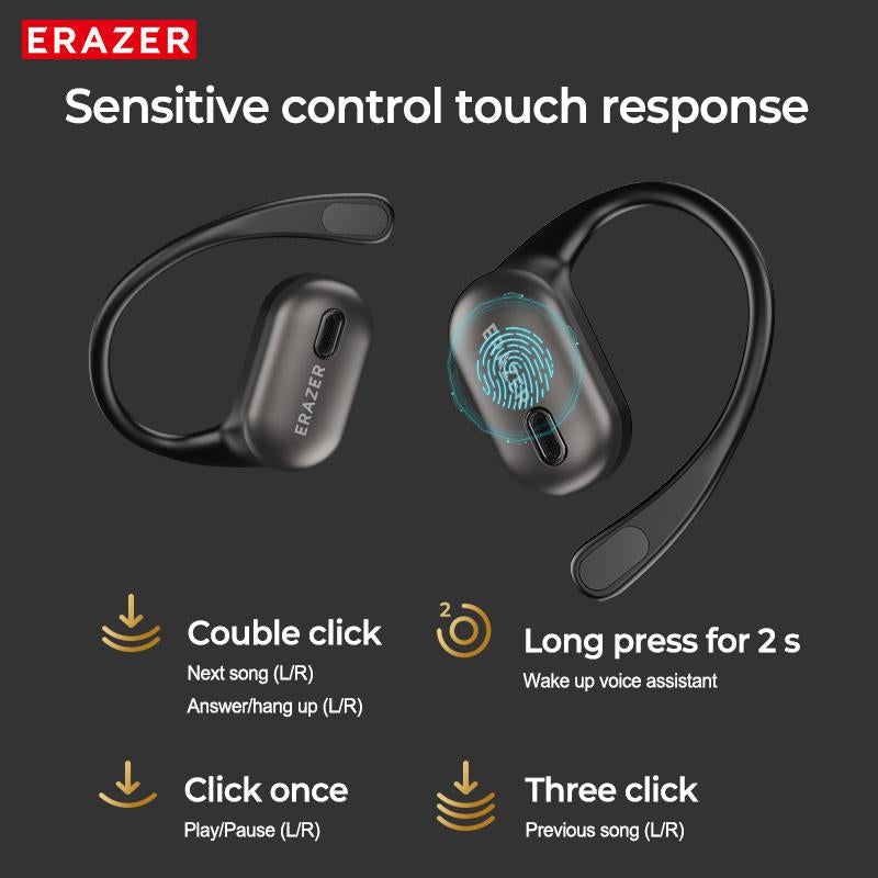 ERAZER XF38 OWS Wireless Bluetooth Earbuds with Hi-Fi Sound Quality for Gaming, Travel, and Sports - Remote Control and Built-In Microphone
