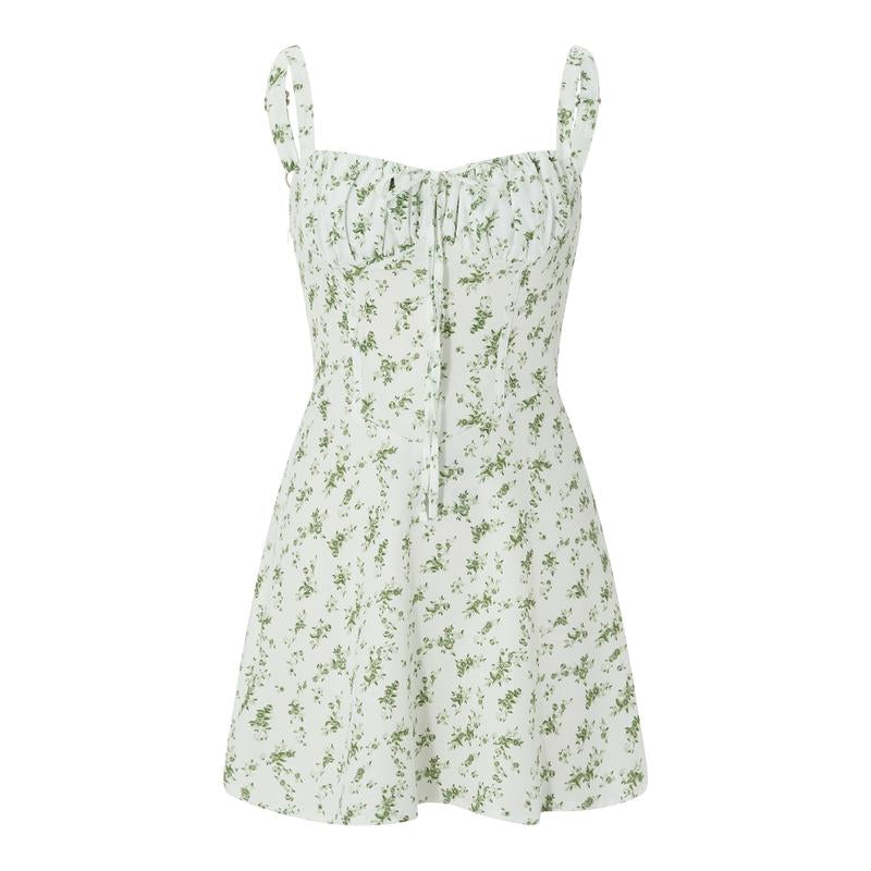 Women's Floral Print Mini Bodycon Dress with Low Cut Tie-Up Cami and Backless Design for Summer Parties