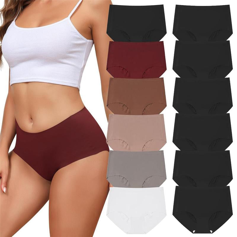 LEVAO Women's Medium Low Waist Invisible Seamless Underwear - 6/12 Pack, Polyester Soft Breathable Briefs, No Show Panties (Sizes S-XXL)
