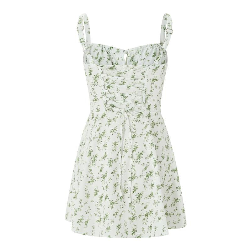 Women's Floral Print Mini Bodycon Dress with Low Cut Tie-Up Cami and Backless Design for Summer Parties