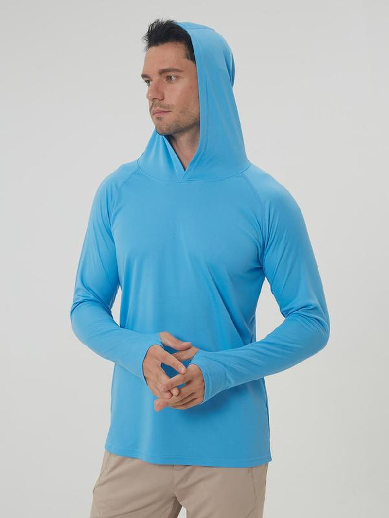 Men's Lightweight Minimalist Hooded Sport Top with Thumb Holes - Breathable Raglan Sleeve for Workout and Running, Ideal for Outdoor Activities